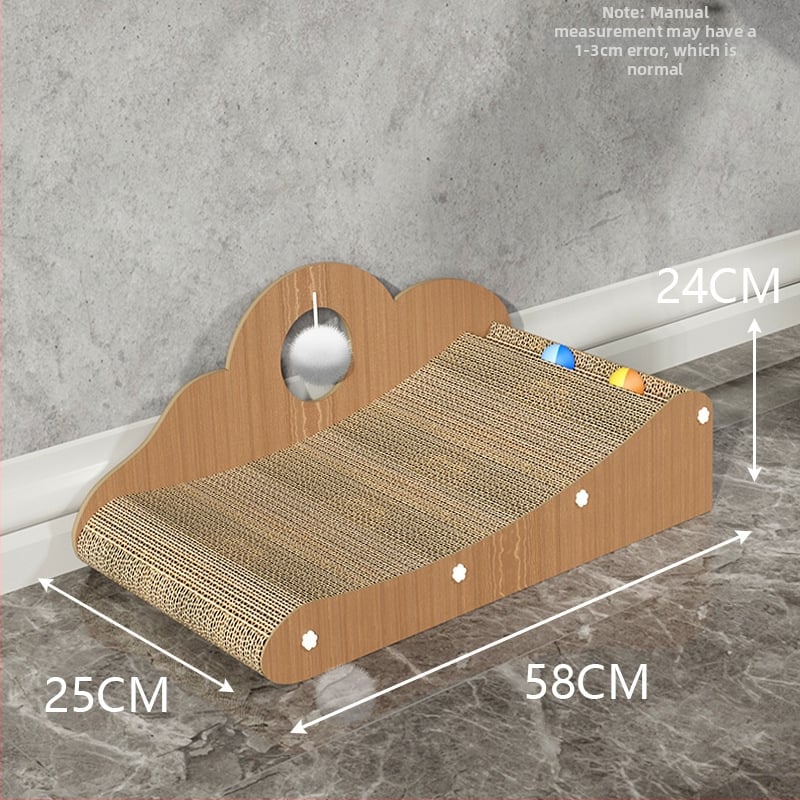 Ξύστρα γάτας σε σχήμα L, μεγάλος, κατακόρυφη, με μπάλα παιχνιδιού, ανθεκτική στη φθορά, από κυματοειδές χαρτόνι