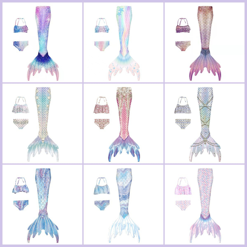 Mergaitėms 2-10 metų mermaid uodegos plaukimo kostiumas, elastinis modelis, 100% poliesteris, pamušalas nailonas, 200 g