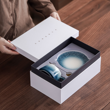 Chupu keramika Japonų stiliaus kavos puodelių ir padėkliukų rinkinys su gradient latte art, dovanų dėžutė