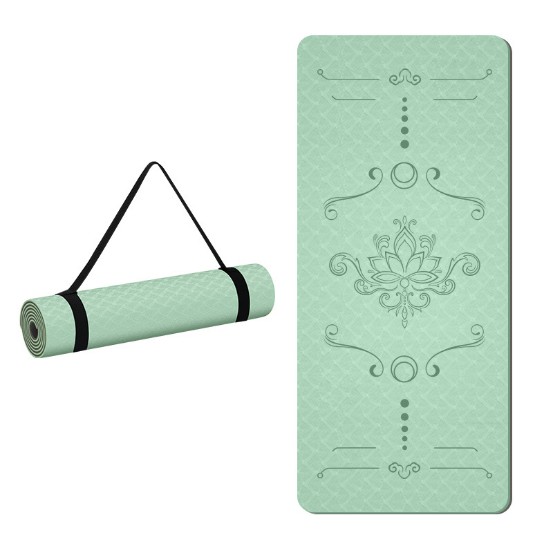 Jogas paklājs, antislīdējošs, 8 mm biezums, TPE materiāls, ziedu raksts, Ķīniešu stils