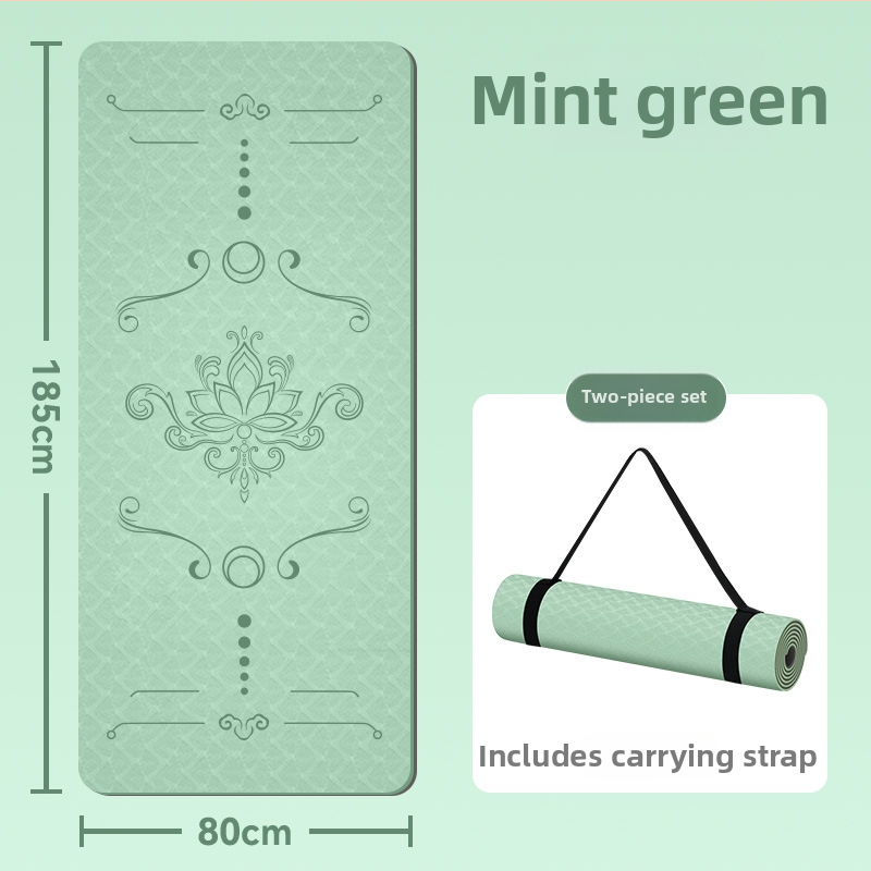 Jogas paklājs, antislīdējošs, 8 mm biezums, TPE materiāls, ziedu raksts, Ķīniešu stils