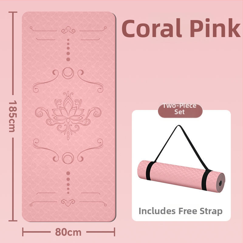 Jogas paklājs, antislīdējošs, 8 mm biezums, TPE materiāls, ziedu raksts, Ķīniešu stils