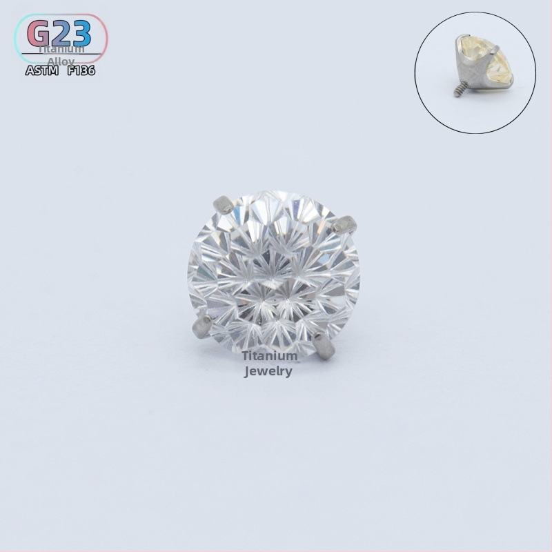 Ušné špendlíky z titanovej zliatiny so zirkónovými kryštálmi, guľatý tvar, vnútorný závit