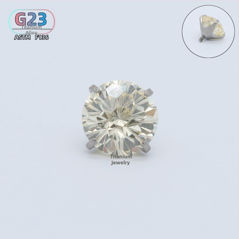 Ušné špendlíky z titanovej zliatiny so zirkónovými kryštálmi, guľatý tvar, vnútorný závit