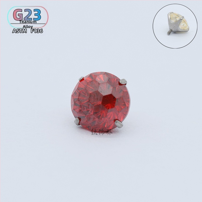 Ušné špendlíky z titanovej zliatiny so zirkónovými kryštálmi, guľatý tvar, vnútorný závit