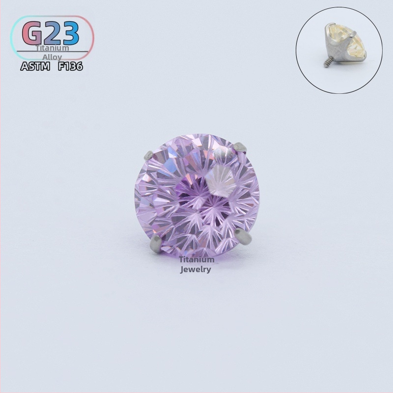 Ušné špendlíky z titanovej zliatiny so zirkónovými kryštálmi, guľatý tvar, vnútorný závit