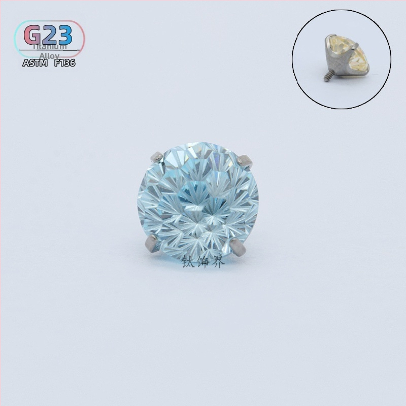 Ušné špendlíky z titanovej zliatiny so zirkónovými kryštálmi, guľatý tvar, vnútorný závit