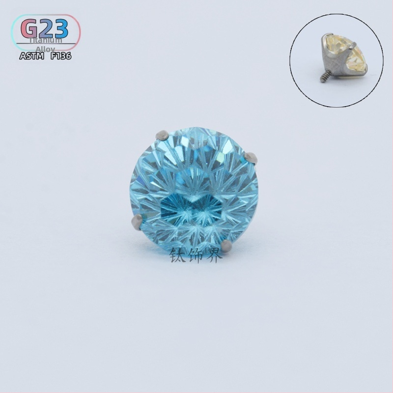 Ušné špendlíky z titanovej zliatiny so zirkónovými kryštálmi, guľatý tvar, vnútorný závit