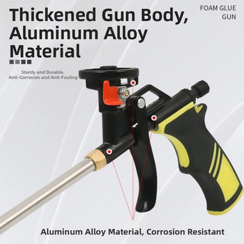 Visiškai metalinis putų purškimo pistoletas be valymo, išplėstas antgalis PU putų sandarinimui durims ir langams