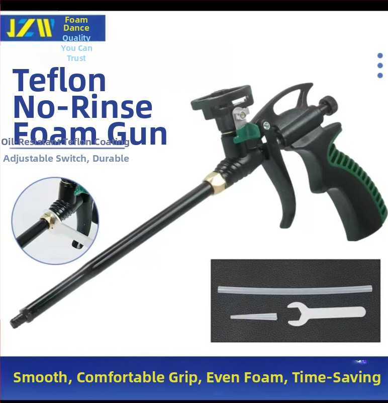 Visiškai metalinis putų purškimo pistoletas be valymo, išplėstas antgalis PU putų sandarinimui durims ir langams