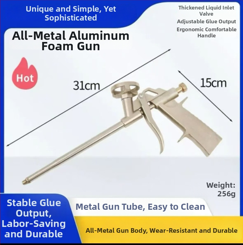 Visiškai metalinis putų purškimo pistoletas be valymo, išplėstas antgalis PU putų sandarinimui durims ir langams