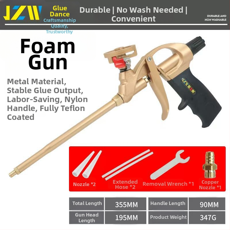 Visiškai metalinis putų purškimo pistoletas be valymo, išplėstas antgalis PU putų sandarinimui durims ir langams