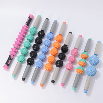 Vilka zobu masāžas nūja ar ērkšķu bumbiņu ruleti – fascijas atslābināšana mugurai, kājām un pēdām, jogas masāžas instruments