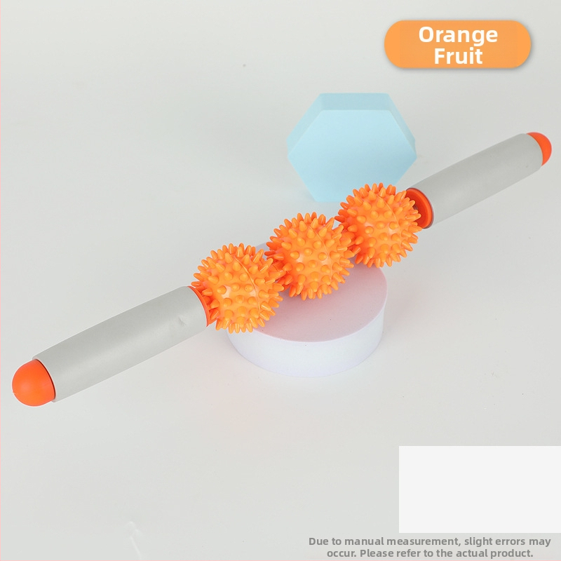 Vilka zobu masāžas nūja ar ērkšķu bumbiņu ruleti – fascijas atslābināšana mugurai, kājām un pēdām, jogas masāžas instruments