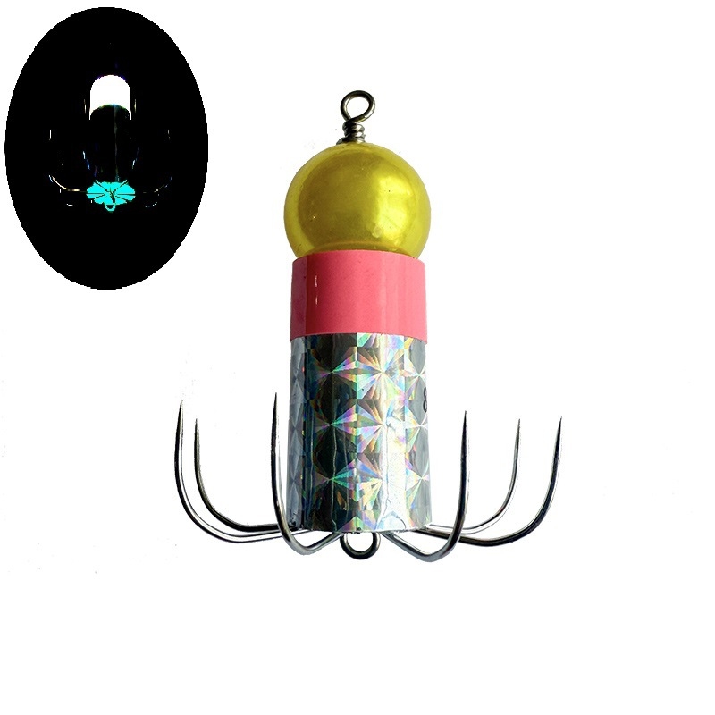 Gaismas āķis no nerūsējoša tērauda astoņkājām un kalmāriem, ar mīkstu āķa dizainu un aizsardzību pret aizķeršanos pie dibena