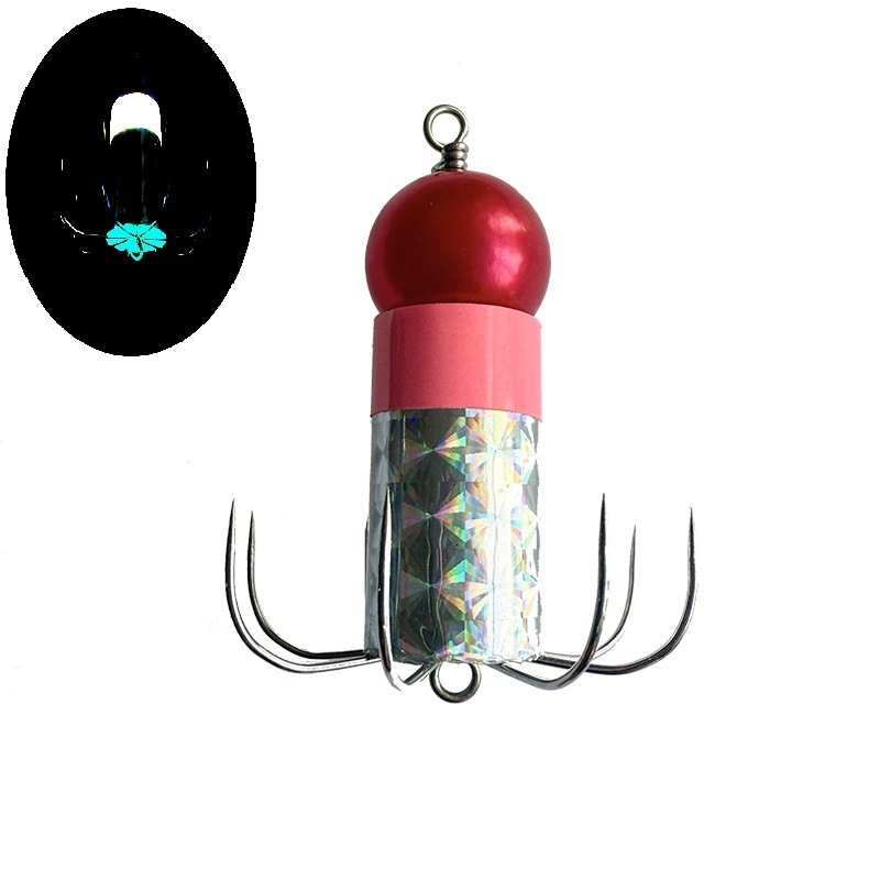 Gaismas āķis no nerūsējoša tērauda astoņkājām un kalmāriem, ar mīkstu āķa dizainu un aizsardzību pret aizķeršanos pie dibena