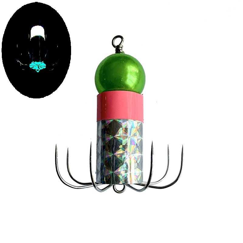 Gaismas āķis no nerūsējoša tērauda astoņkājām un kalmāriem, ar mīkstu āķa dizainu un aizsardzību pret aizķeršanos pie dibena