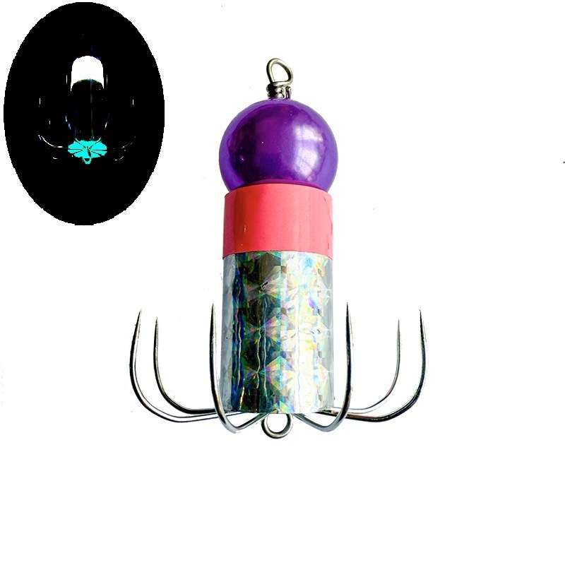 Gaismas āķis no nerūsējoša tērauda astoņkājām un kalmāriem, ar mīkstu āķa dizainu un aizsardzību pret aizķeršanos pie dibena