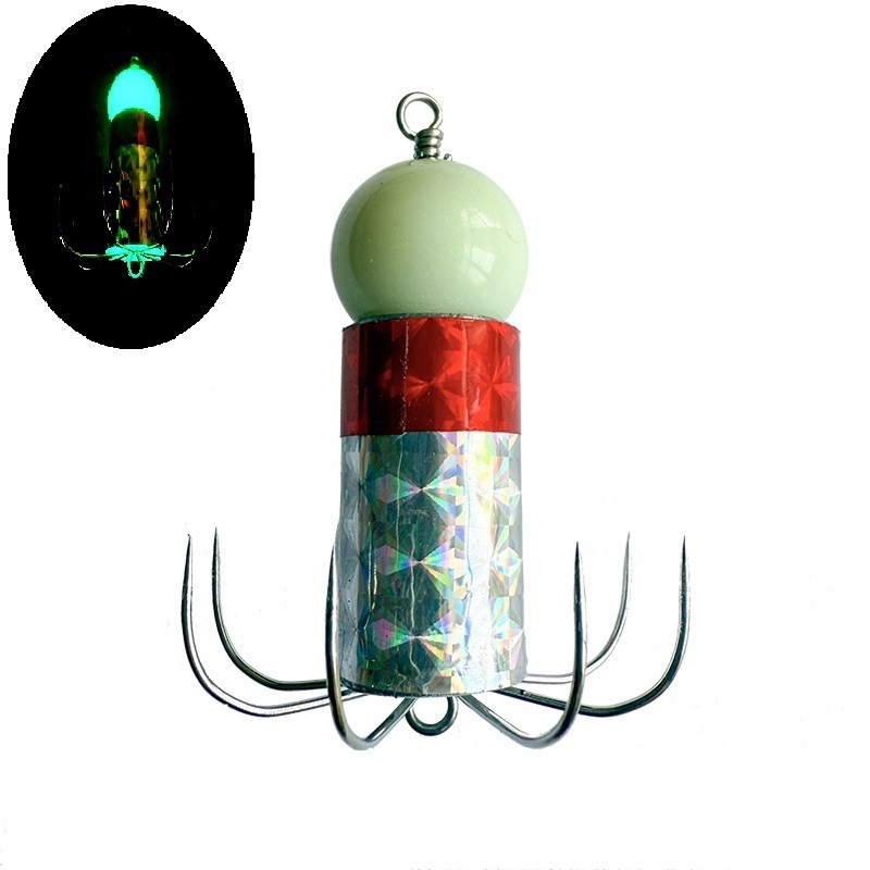 Gaismas āķis no nerūsējoša tērauda astoņkājām un kalmāriem, ar mīkstu āķa dizainu un aizsardzību pret aizķeršanos pie dibena