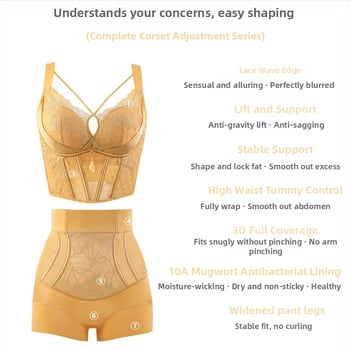 Mežģīņu regulējams krūšturis ar pilnām kupām, noņemamām siksnām, neilona kausi, viskozes vooder, galvenais audums poliester 50–70%.