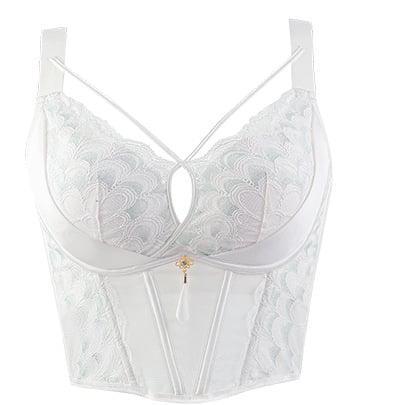 Mežģīņu regulējams krūšturis ar pilnām kupām, noņemamām siksnām, neilona kausi, viskozes vooder, galvenais audums poliester 50–70%.