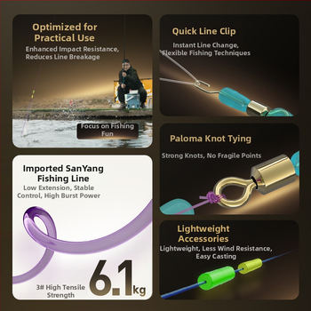 Zivju līniju komplekts ar PE apakšlīnijas klipu, galvenā līnija, neilona pavedienu, ezers, 2 ruļļi iepakojumā