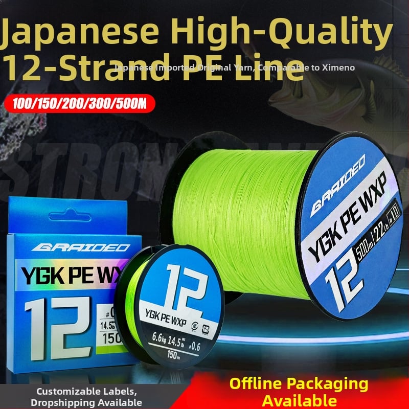 Galvenā PE līnija makšķerēšanai, 12 šķiedru, ārkārtīgi gluda, 10–100 lb, ygk pe wxp