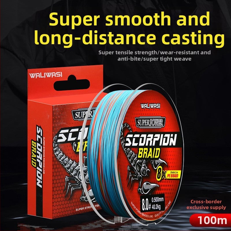 Galvenā zvejas līnija – PE materiāls, stipra izturība, kastē 100 gab., privāti zīmoli pieļaujami