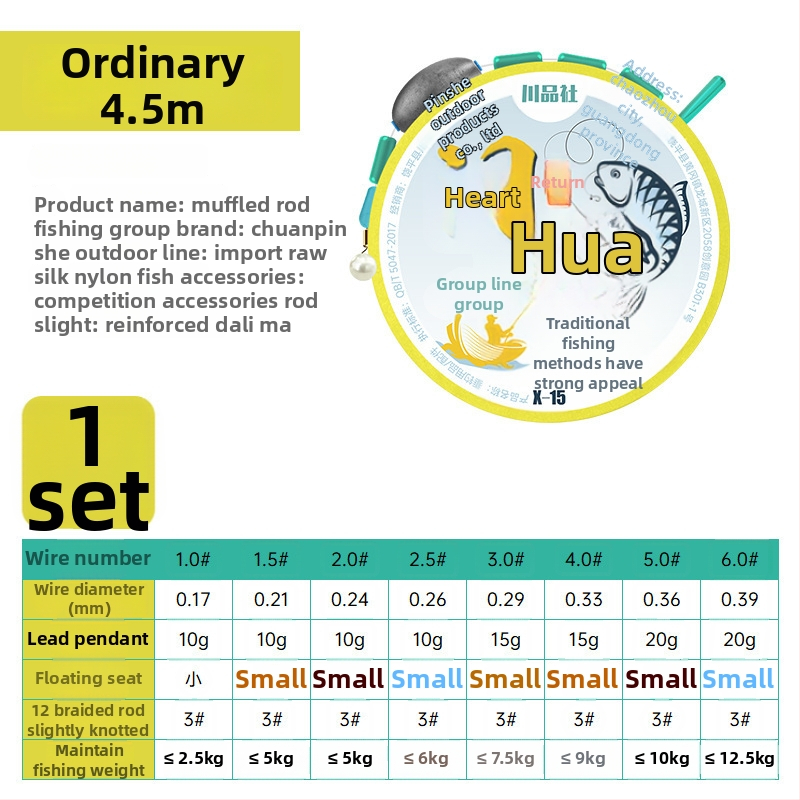 Nakts makšķerēšanas komplekts ar nūju un līniju spēcīgām straumēm – neilona līnija, garumi 3,6–8,1 m, piemērots drift makšķerēšanai, bez pludiņa regulēšanas