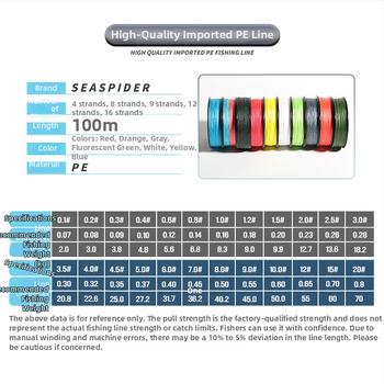 Seaspider galvenā zvejas līnija, 8-slānu Dyneema, PE materiāls, stipra