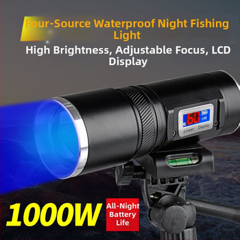Lampa de pescuit de noapte cu patru surse de lumină, zoom, turelă laser de înaltă putere, alimentată cu baterii