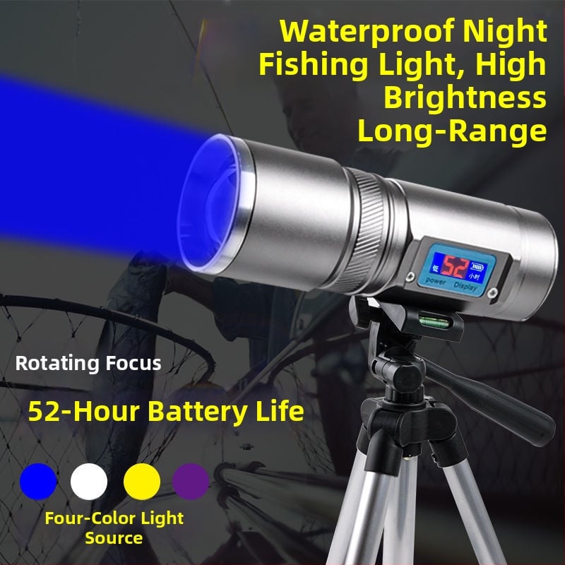 Lampa de pescuit de noapte cu patru surse de lumină, zoom, turelă laser de înaltă putere, alimentată cu baterii