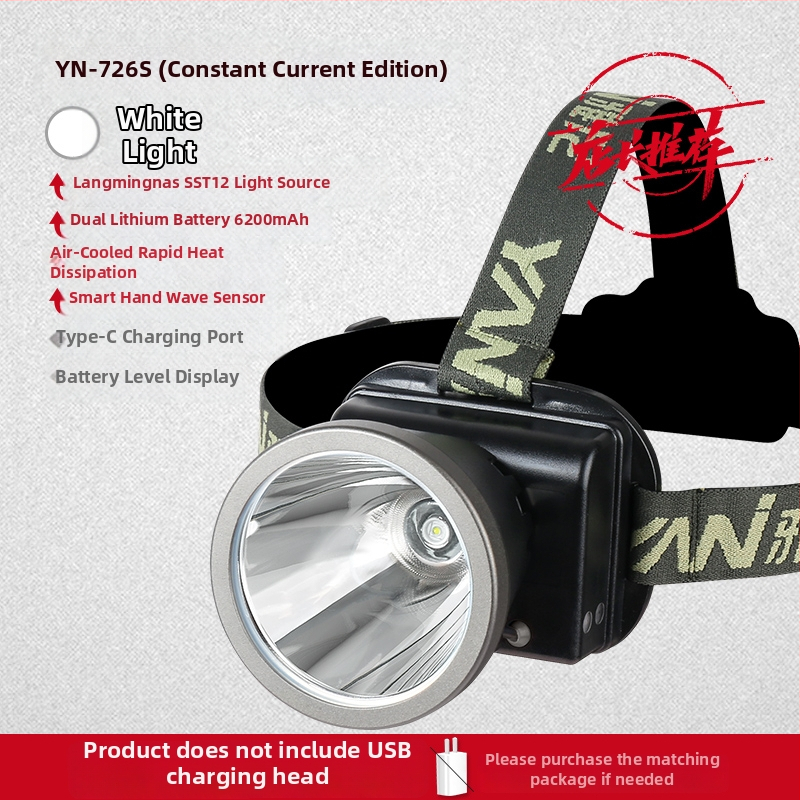 Lampa frontală reîncărcabilă, ultra-luminoasă, rază 300 m, autonomie 10 ore, baterie Li-ion 18650