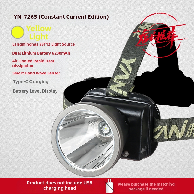 Lampa frontală reîncărcabilă, ultra-luminoasă, rază 300 m, autonomie 10 ore, baterie Li-ion 18650