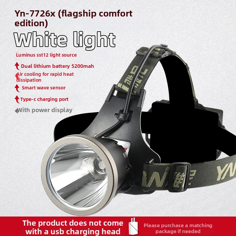 Lampa frontală reîncărcabilă, ultra-luminoasă, rază 300 m, autonomie 10 ore, baterie Li-ion 18650