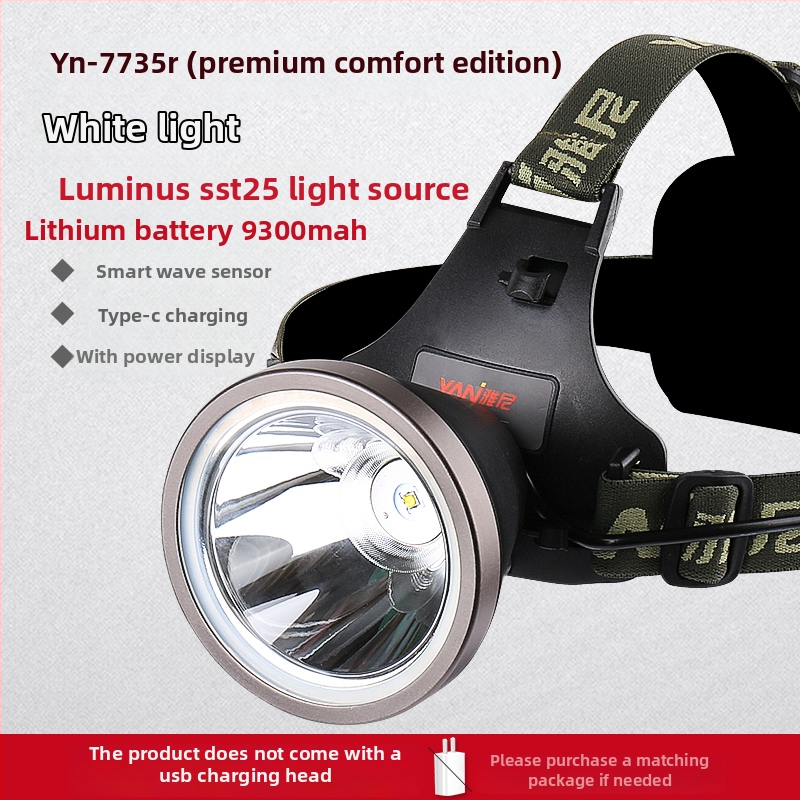 Lampa frontală reîncărcabilă, ultra-luminoasă, rază 300 m, autonomie 10 ore, baterie Li-ion 18650