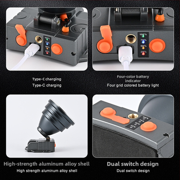 Aukštos galios galvos žibintas, ABS korpusas, 300–500W, 9000mAh baterija, diapazonas 200–500m, įkraunamas