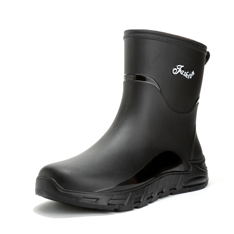 Vīriešu lietus zābaki ar PVC augšējo daļu, neslīdoša ūdensnecaurlaidīga zole, vidējais garums līdz potītēm, iekšējā odere no mākslīgās pūkas