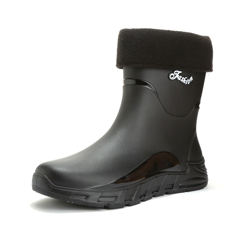 Vīriešu lietus zābaki ar PVC augšējo daļu, neslīdoša ūdensnecaurlaidīga zole, vidējais garums līdz potītēm, iekšējā odere no mākslīgās pūkas