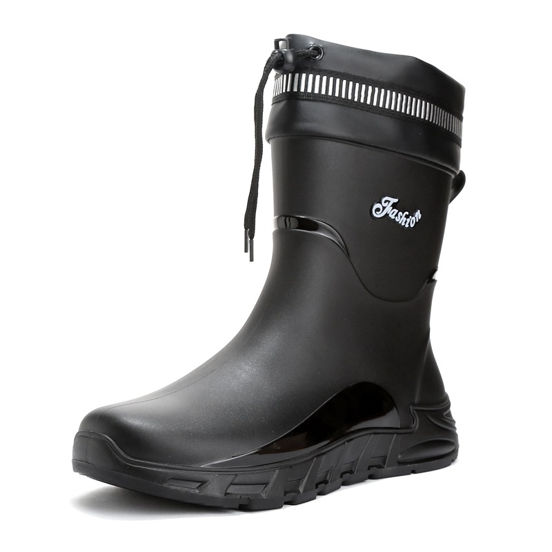 Vīriešu lietus zābaki ar PVC augšējo daļu, neslīdoša ūdensnecaurlaidīga zole, vidējais garums līdz potītēm, iekšējā odere no mākslīgās pūkas