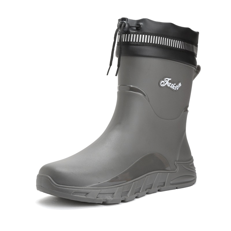 Vīriešu lietus zābaki ar PVC augšējo daļu, neslīdoša ūdensnecaurlaidīga zole, vidējais garums līdz potītēm, iekšējā odere no mākslīgās pūkas