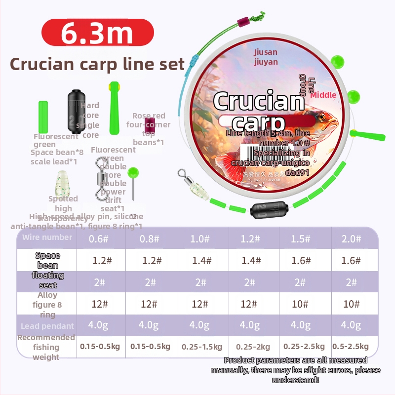 Karūsas makšķerēšanas auklu komplekts - galvenā neilona līnija, pilns līniju komplekts, materiāls zīds, garums cits, makšķerēšanas vieta cita