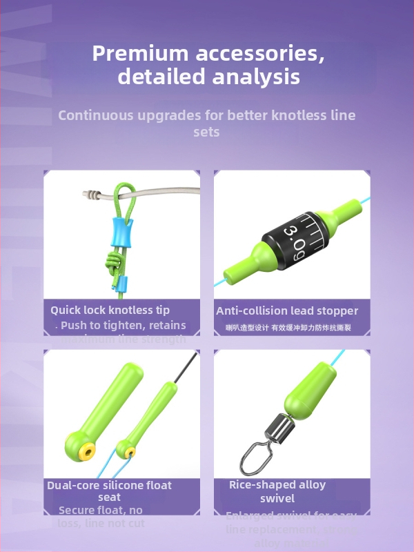 Nailona galvenā zvejas līnija komplekts, bez mezgliem, garums 2,7–9,0 m; piemērots upēm, straumēm, dīķiem un rezervoāriem