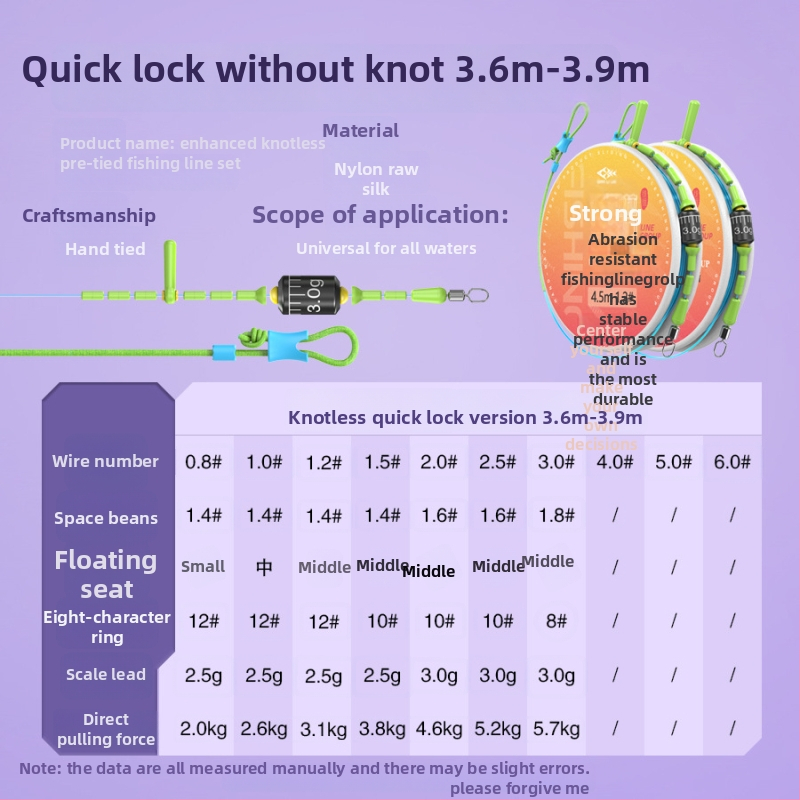 Nailona galvenā zvejas līnija komplekts, bez mezgliem, garums 2,7–9,0 m; piemērots upēm, straumēm, dīķiem un rezervoāriem