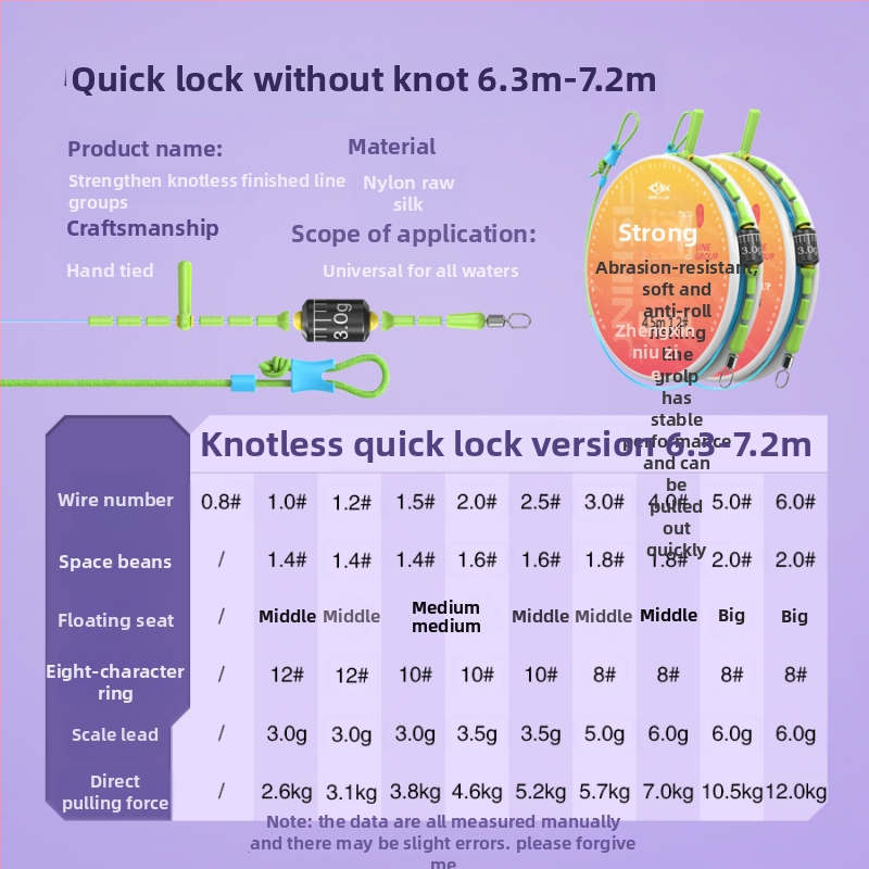 Nailona galvenā zvejas līnija komplekts, bez mezgliem, garums 2,7–9,0 m; piemērots upēm, straumēm, dīķiem un rezervoāriem