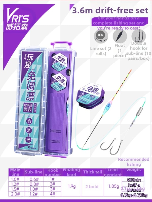 No-Tuning pludiņa komplekts zvejai ar galveno līniju, pilns komplekts, papildlīnija un dubulti āķi dīķiem un rezervuāriem