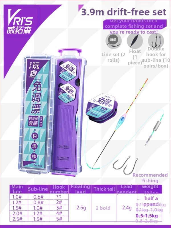 No-Tuning pludiņa komplekts zvejai ar galveno līniju, pilns komplekts, papildlīnija un dubulti āķi dīķiem un rezervuāriem