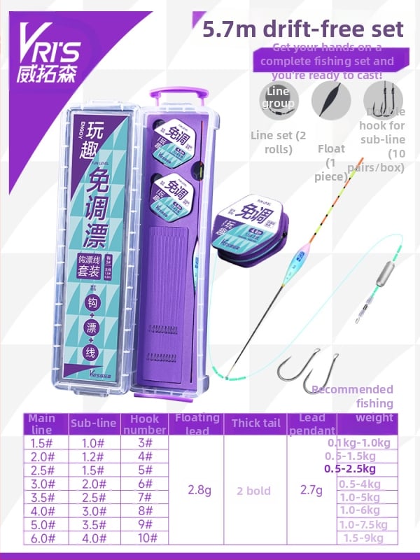 No-Tuning pludiņa komplekts zvejai ar galveno līniju, pilns komplekts, papildlīnija un dubulti āķi dīķiem un rezervuāriem