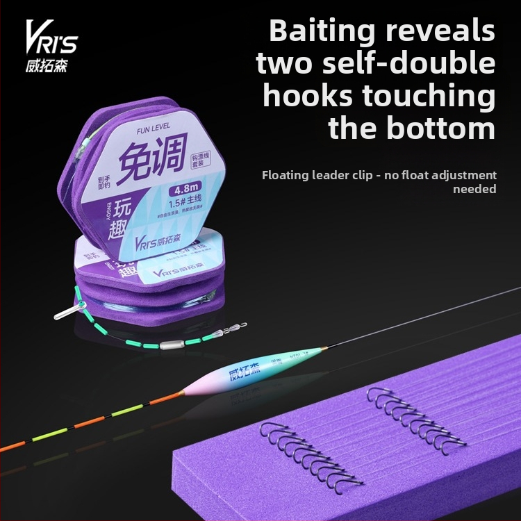 No-Tuning pludiņa komplekts zvejai ar galveno līniju, pilns komplekts, papildlīnija un dubulti āķi dīķiem un rezervuāriem