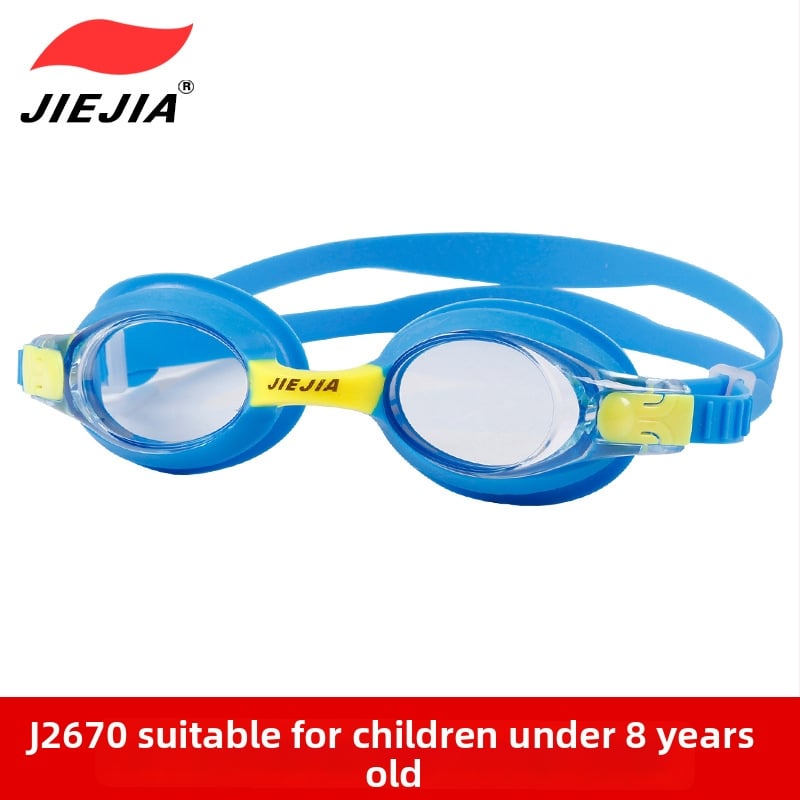 Ochelari de înot pentru copii Jiejia J2670 – Set de 3 piese (șapcă de înot, dopuri pentru urechi, clips pentru nas), multicolor, anti-fog, lentile PC, HD
